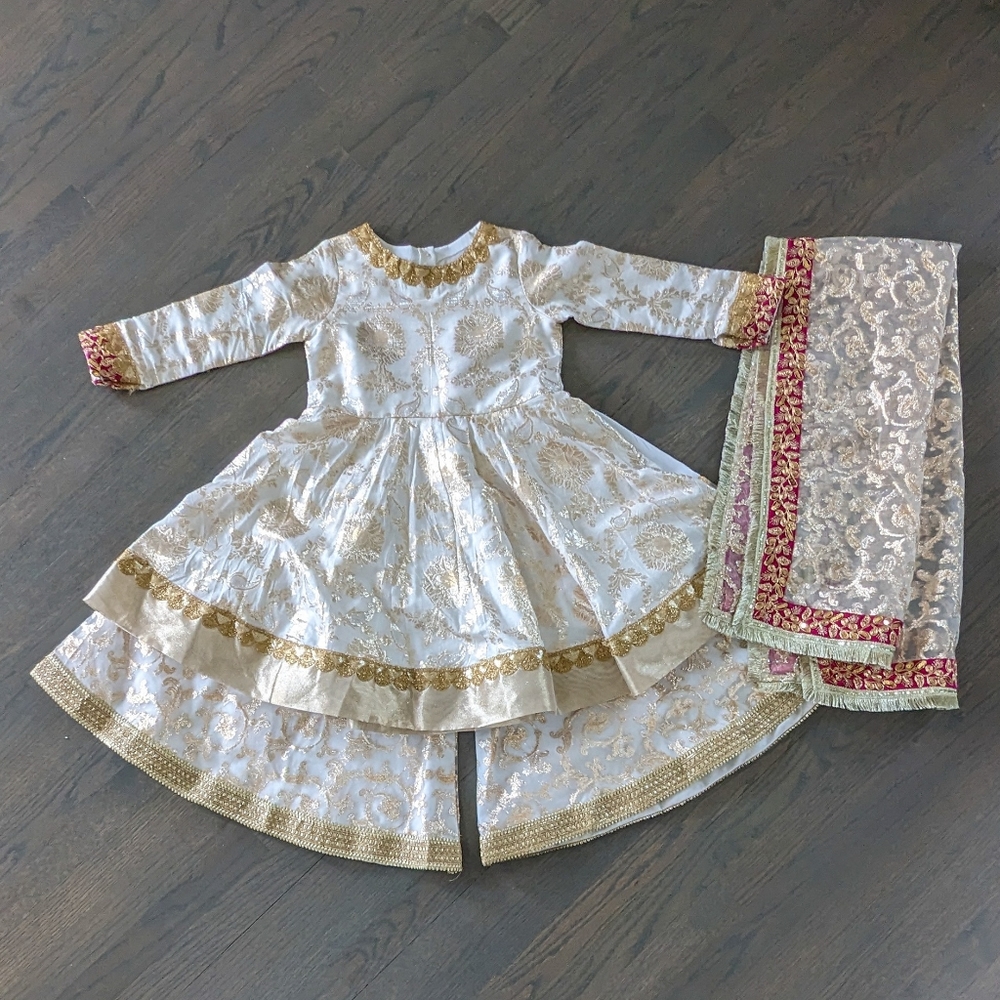 Kids Girls 3-Piece Stitched Pakistani Sharara Style Outfit, 6-8 Years - Picture 11 of 13